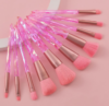10 Pieces Pink Crystal Makeup Brush Set with Synthetic Bristles for Foundation Powder Concealer and Eye Makeup